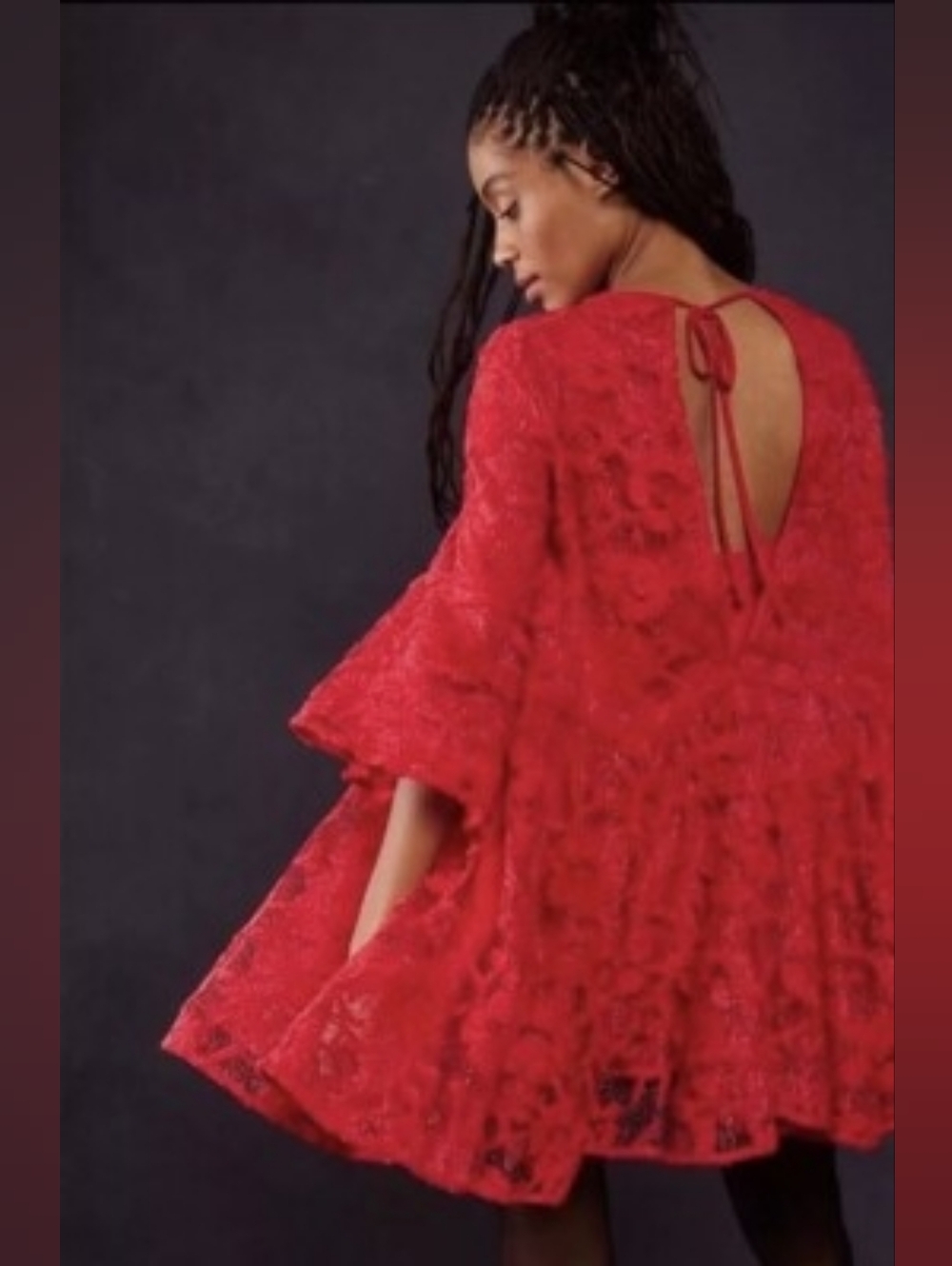 ​Free People Le Fleur Red Lace Babydoll Swing Mini Dress Festival Romatic Medium - Picture 3 of 12